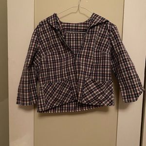 Blue Plaid Zip Up Cropped Jacket